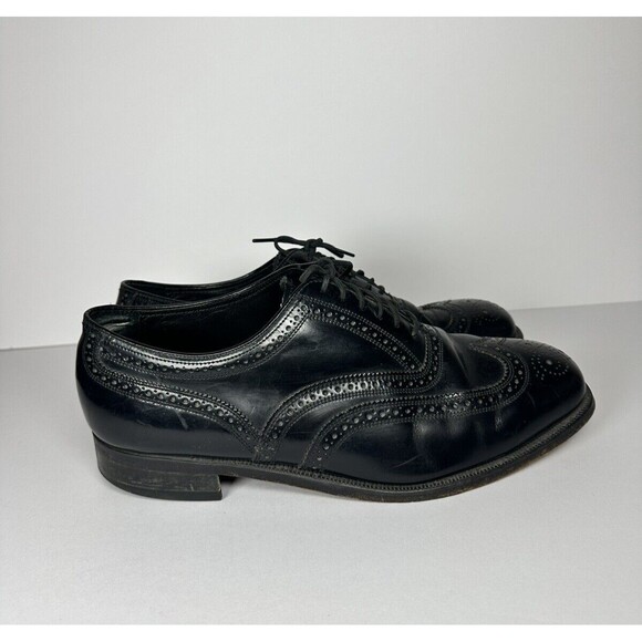 Florsheim Lexington Black Leather Wing-Tip Size 10 Men’s Dress Shoes - Picture 1 of 9